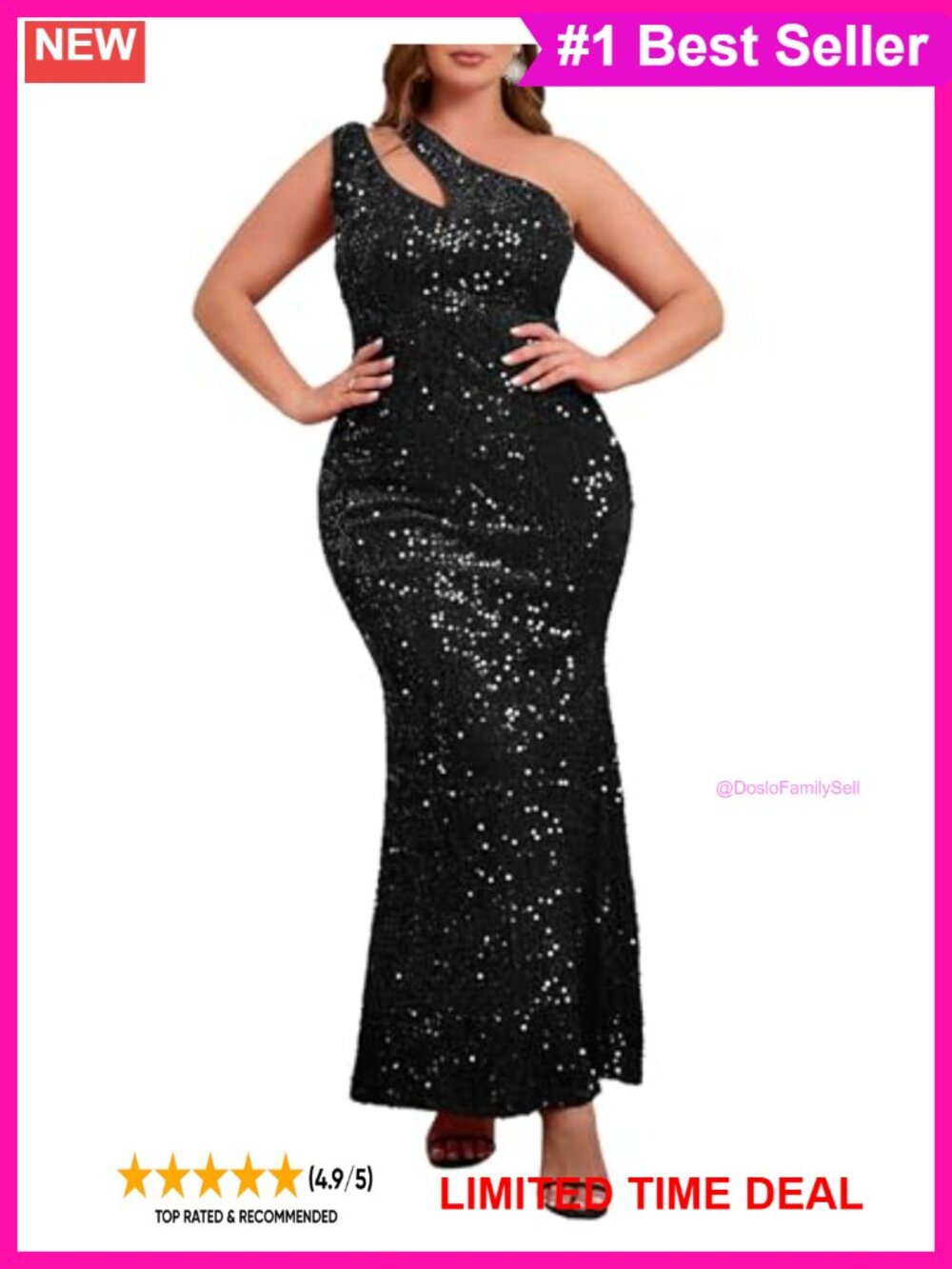 Plus Size Sequin Sleeveless V-Neck Mermaid Maxi Evening Party Dress